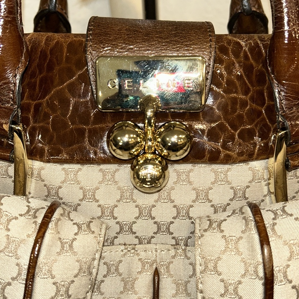 Auth Celine Macadam Pattern Canvas x Leather 2WAY Crossbody Shoulder Handbag - Picture 4 of 17